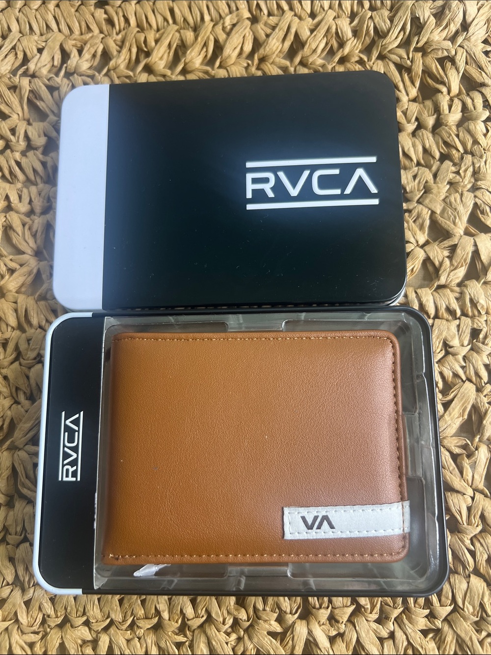 RVCA Tan Card Holder with White Logo Tab